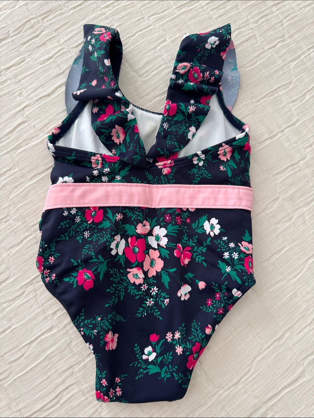 Janie and Jack Girls' Floral 1 Pc Swimsuit - Navy, Size 6-12 months - Picture 3 of 5